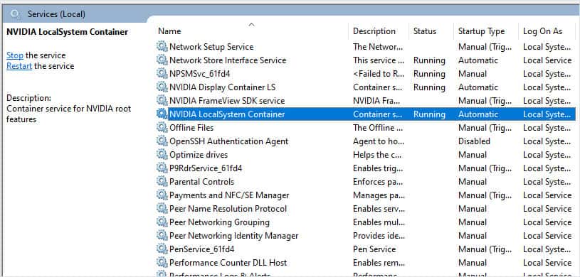 nvidia localsystem container disable