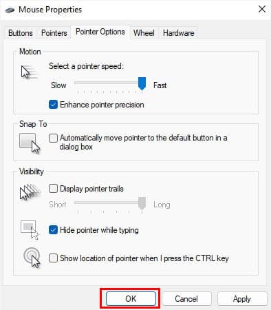ok button to save mouse settings