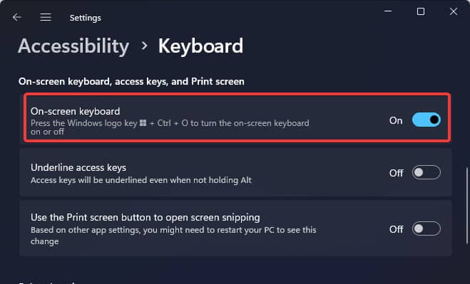 on screen keyboard settings