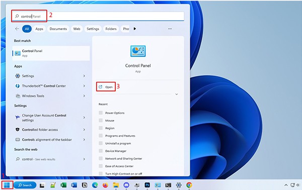 open control panel from start menu