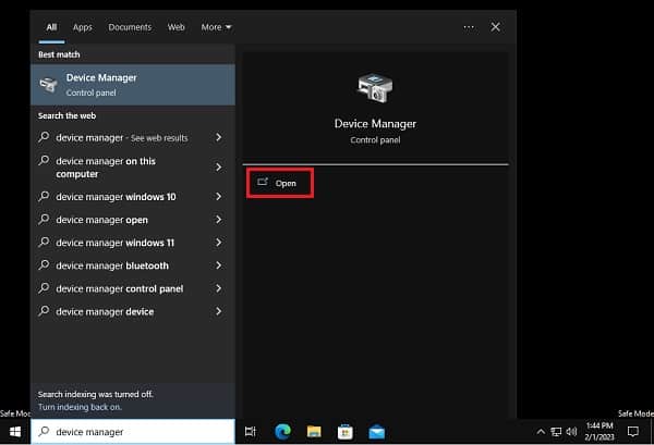 open device manager in safe mode