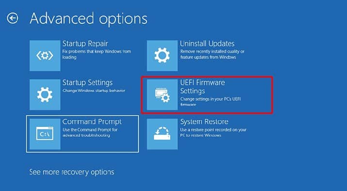 open uefi firmware settings advanced startup