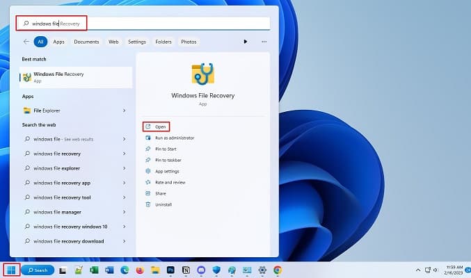 open windows file recovery