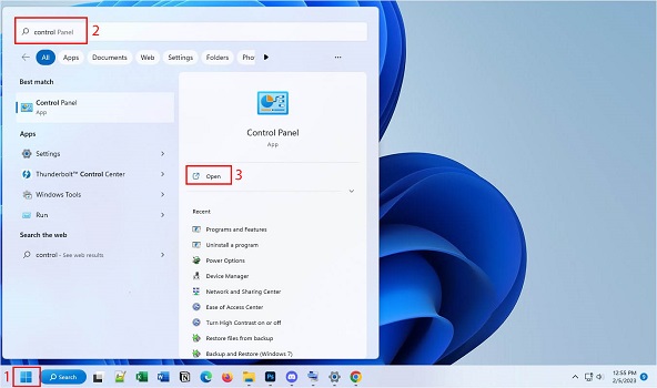 opening control panel from start menu