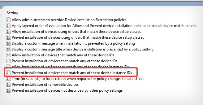 prevent installation of driver