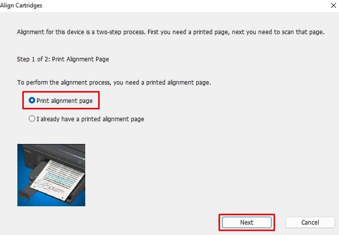 print alignment page on hp printer assistant