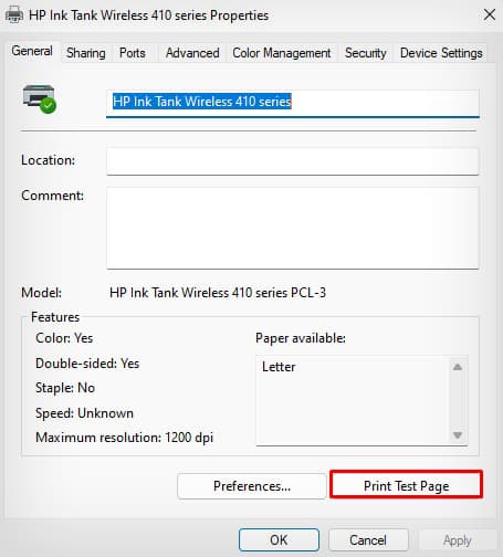 print-test-page-from-control-panel