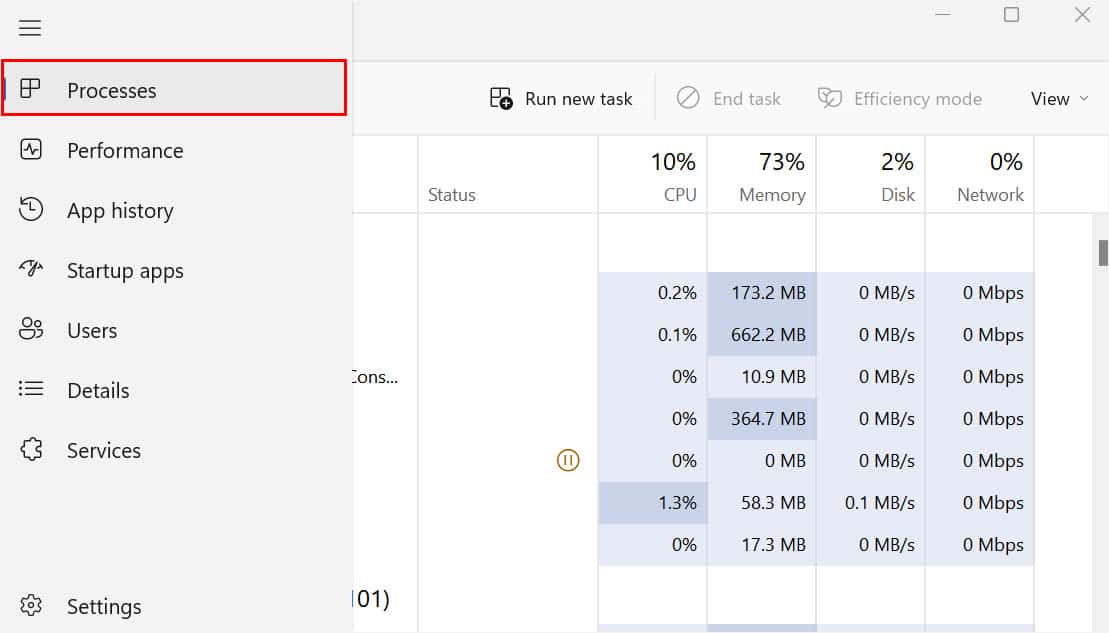 process tab in windows task manager