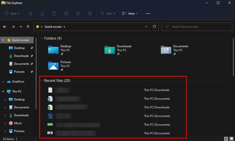 quick access recent files