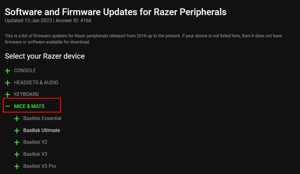razer firmware update page