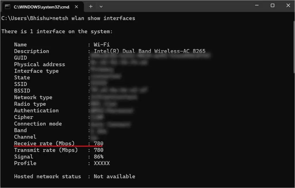 3 Simple Ways to Check Wi-Fi Speed in Laptop 13 receive-rate-in-cmd-1024x654