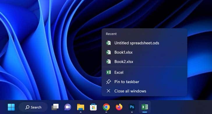 recent files opened by excel