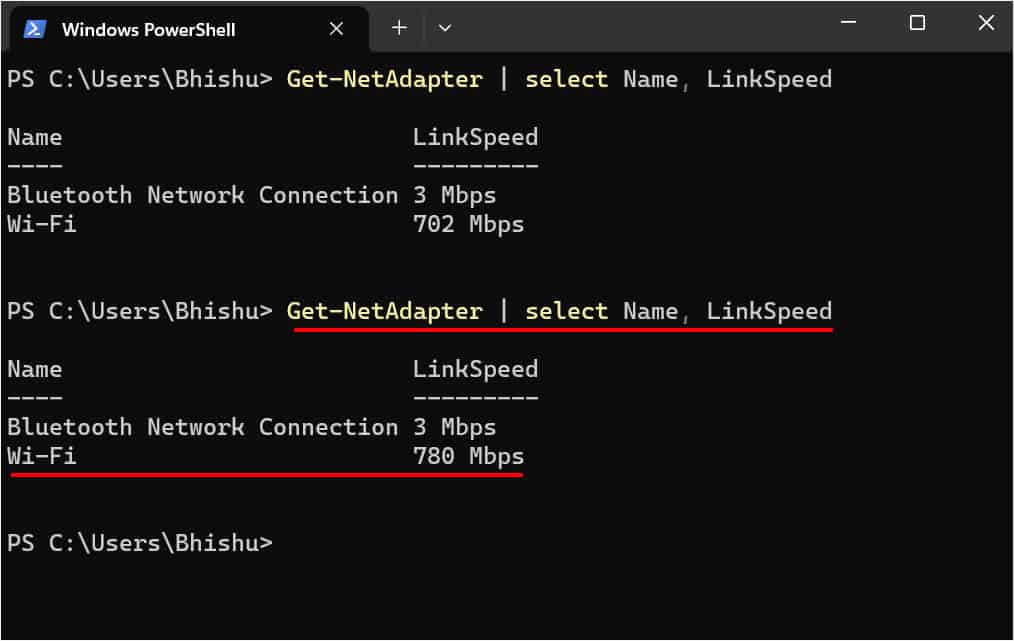 recheck wifi link speed in powershell