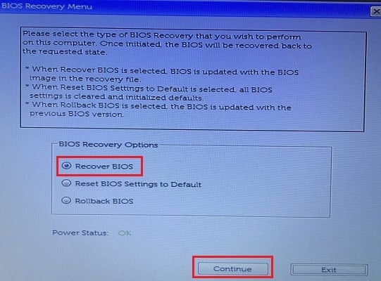recovery bios dell