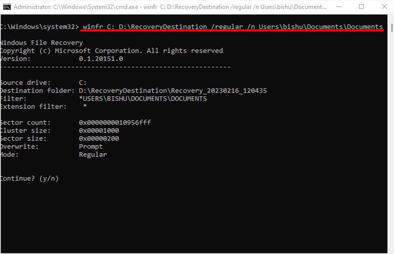recovery command example