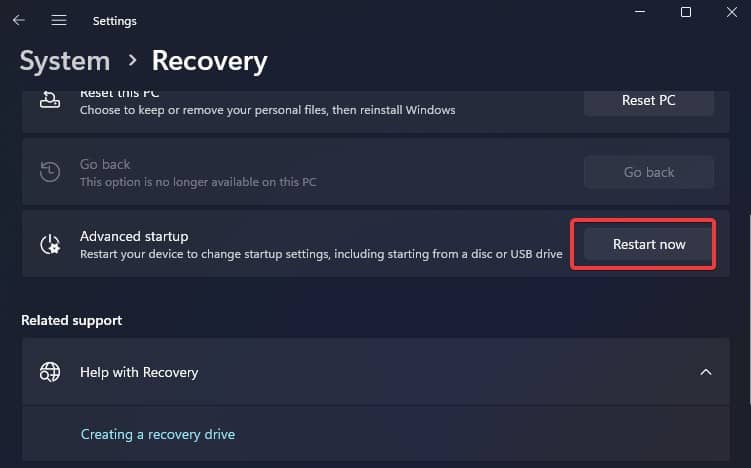 recovery options