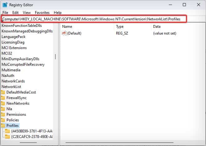 registry editor for chnaging the network profile