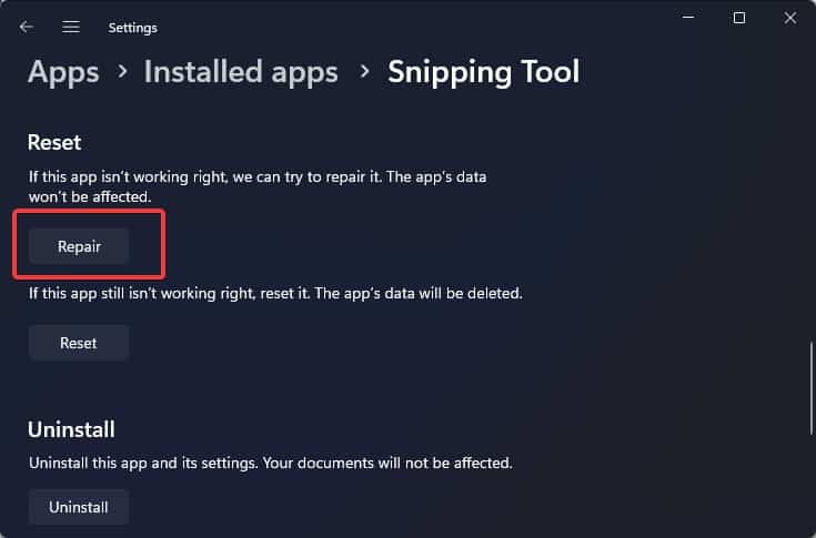 repair snipping tool