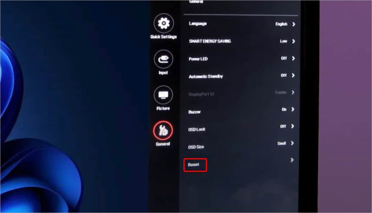 reset monitor