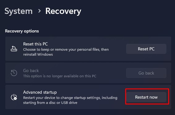 restart now uefi firmware settings