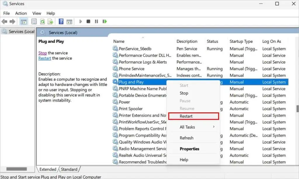 Why is My Mouse Not Working? 20 Ways to Fix It 46 restart-plug-and-play-service-1024x615