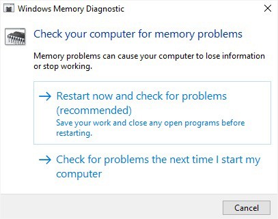 restart to start windows memory diagnostic
