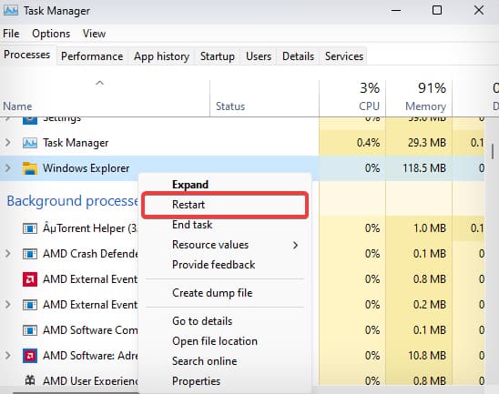 restart windows explorer
