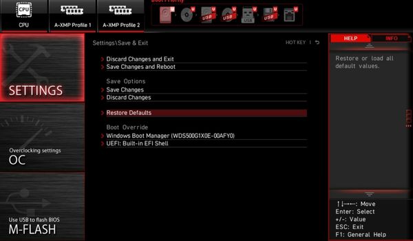 restore defaults