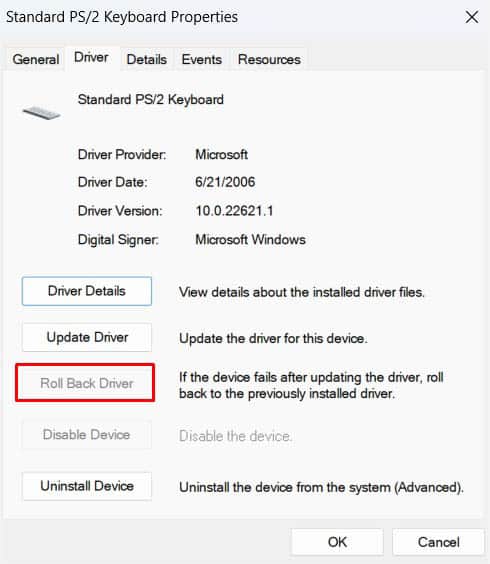 roll back keyboard driver