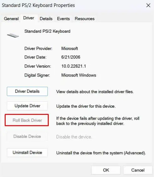 roll-back-keyboard-driver