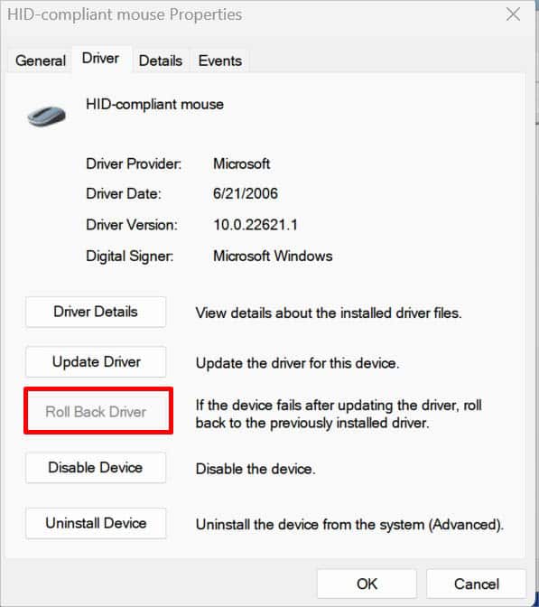 roll back mouse driver