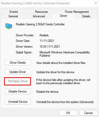 rollback network driver