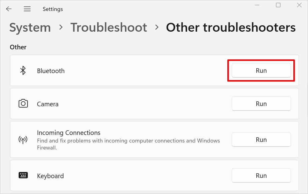 run bluetooth troubleshooter