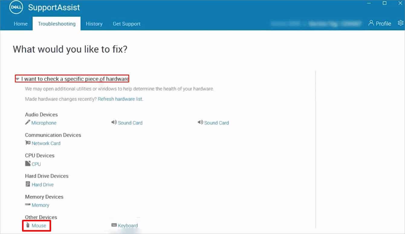 run mouse troublehsooter in dell supportassist