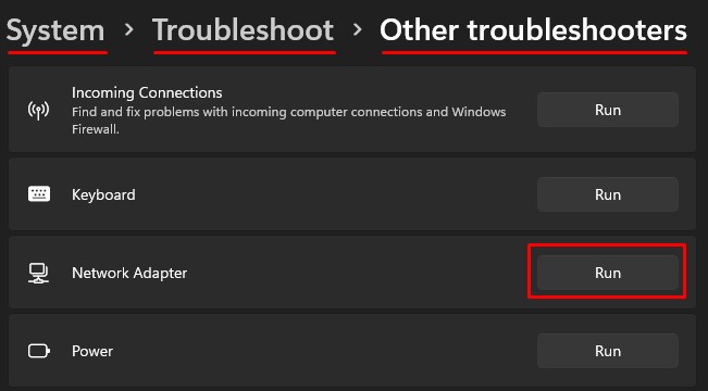 run network adapter troubleshooter wifi not working surface laptop