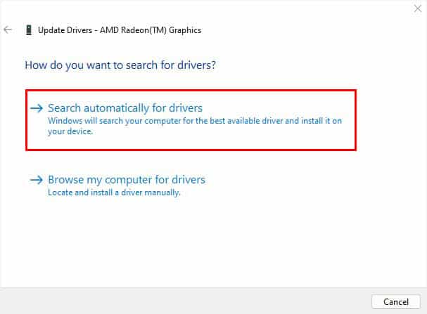 search automatically for graphics drivers