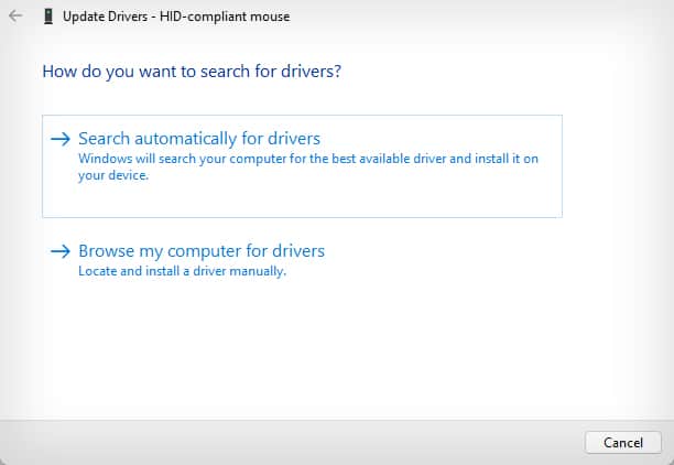search automatically for mouse drivers