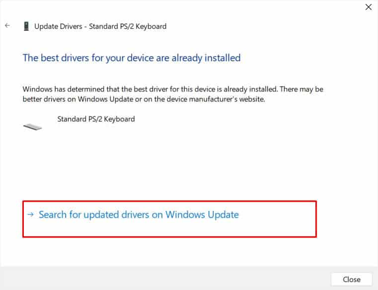search for updated keyboard drivers on windows update