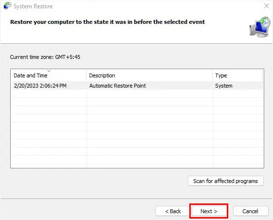 Network Adapter Not Working? 14 Ways to Fix It 60 select-automatic-restore-point-and-choose-next