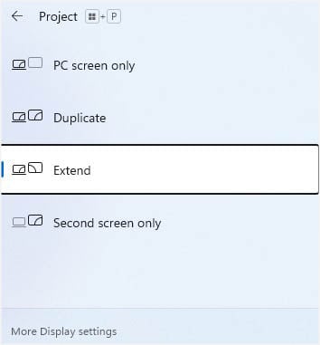 select extend in projection settings