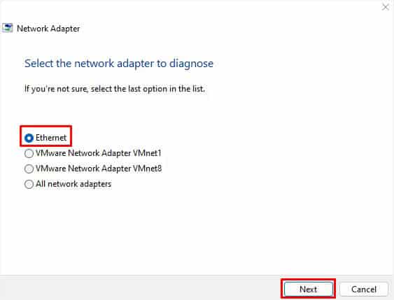 select your adpater and hit next