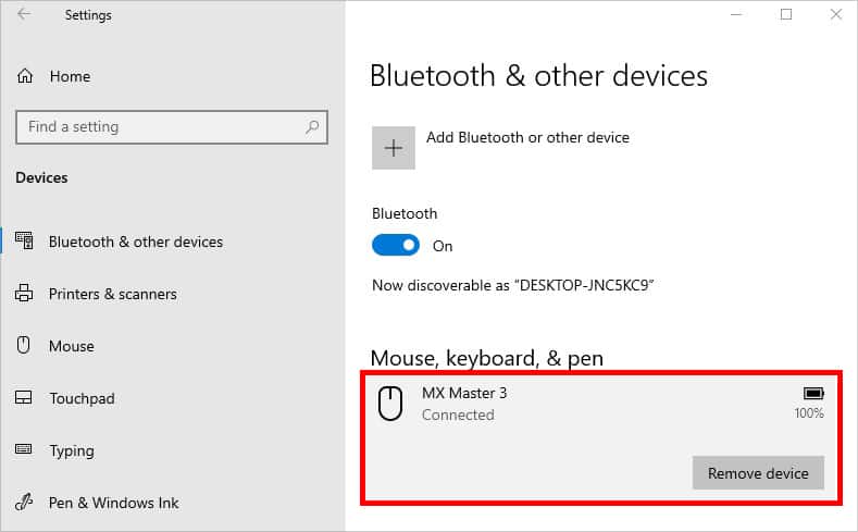 select your bluetooth mouse