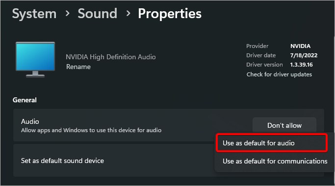 set default audio