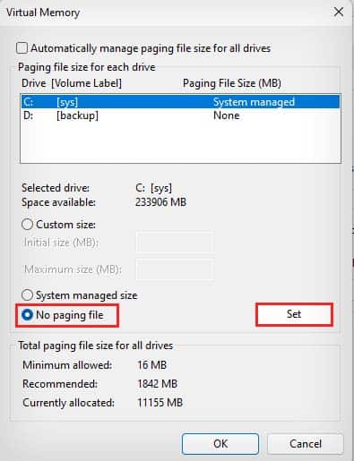 set no paging file