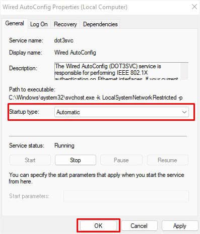 set startup type to automatic