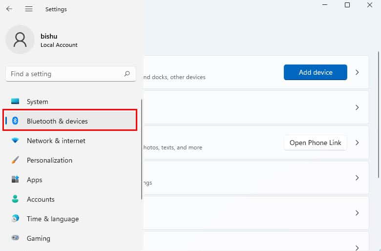 settings bluetooth & devices
