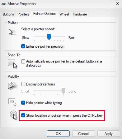 show location of pointer when i press the Ctrl key