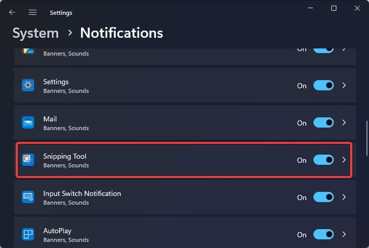 snipping tool notification