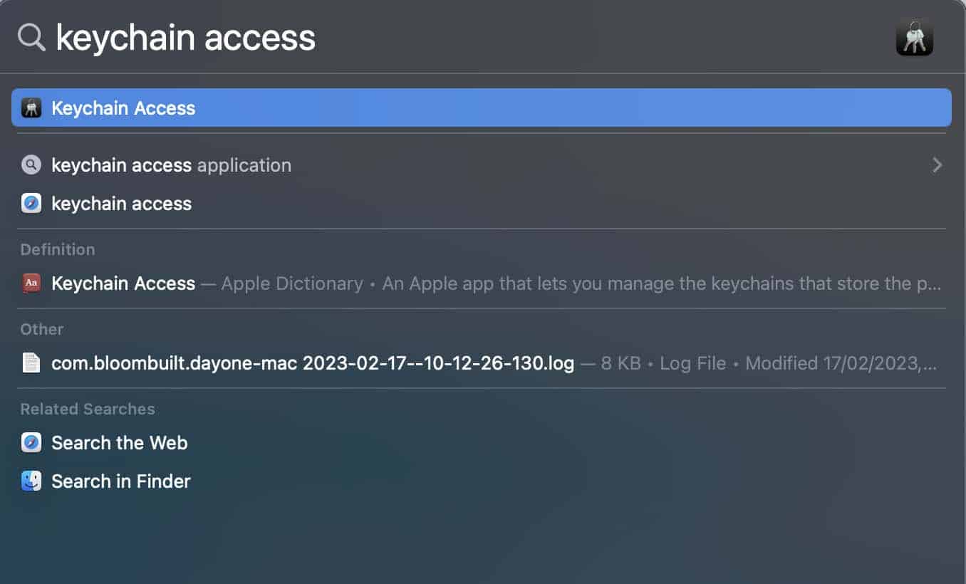 spotlight search keychain access