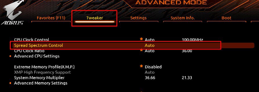 spread spectrum control bios settings